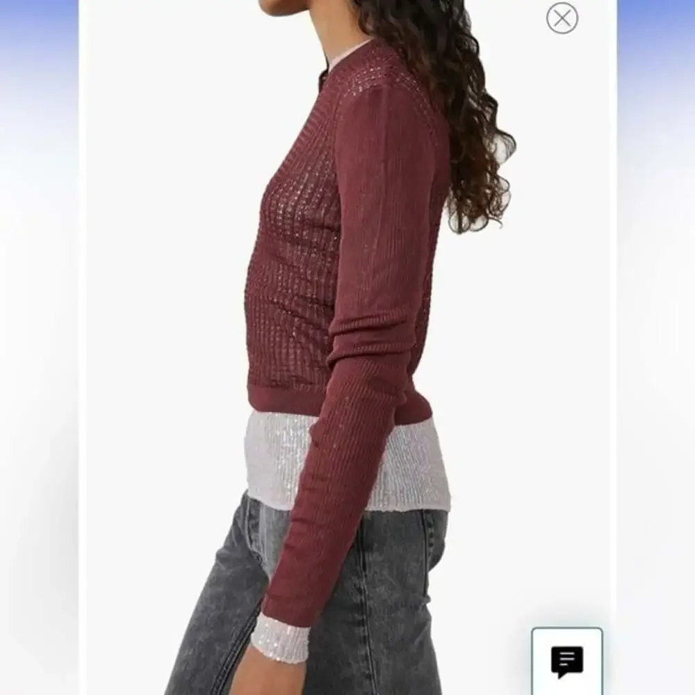 NWT Free People H20 Crew Pullover Size small raw garnet burgundy color​​​​​​​